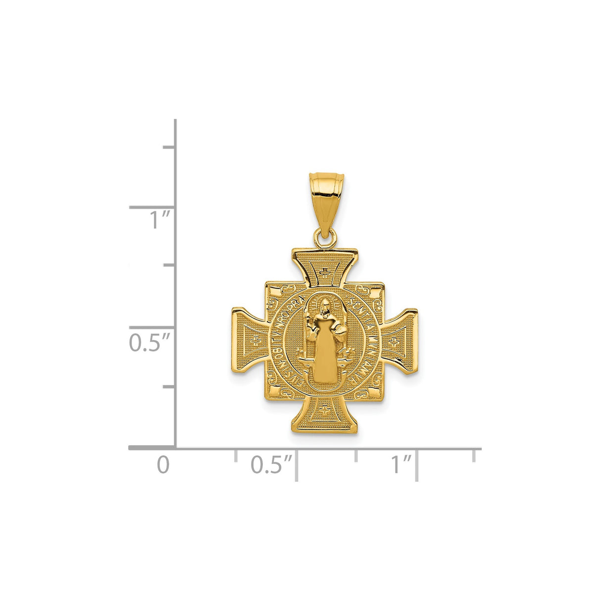 14k Yellow Gold Cross Pendant with Maltese Saint Religious Symbol for Men and Women