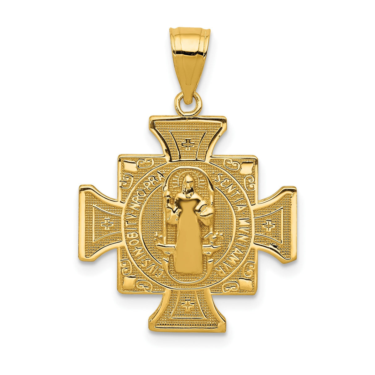 14k Yellow Gold Cross Pendant with Maltese Saint Religious Symbol for Men and Women