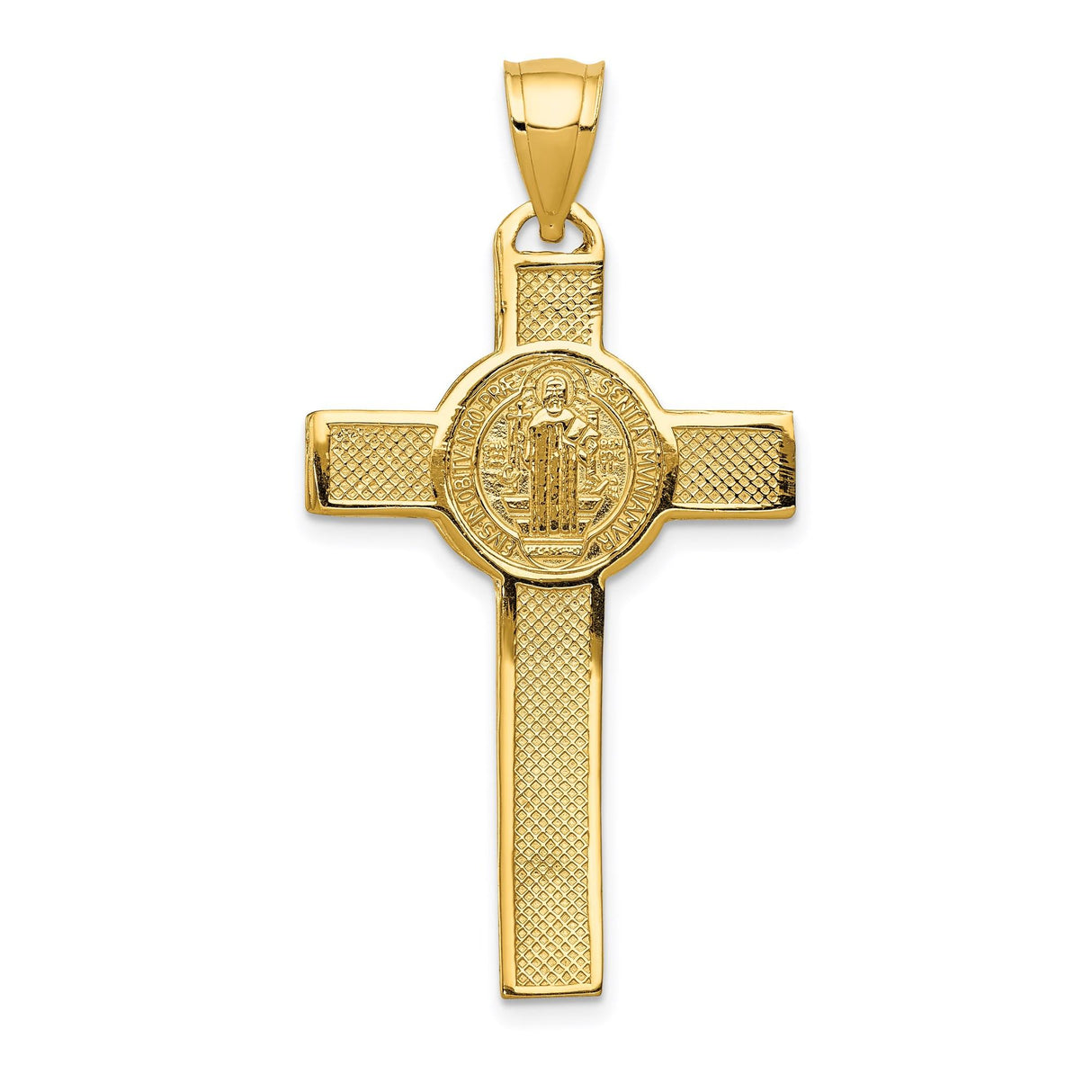 14k Yellow Gold Crucifix Cross Pendant with Saint Benedict Medal and Jesus Detail
