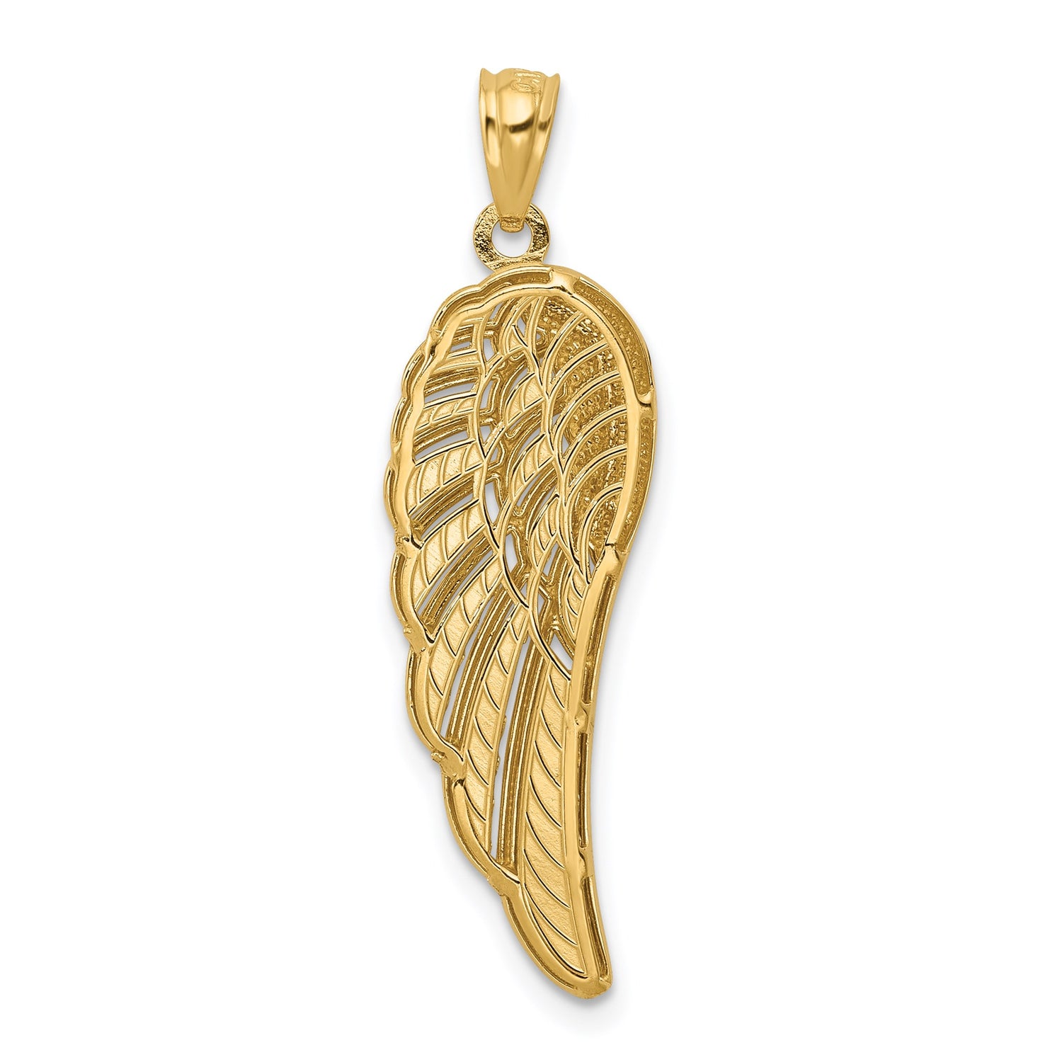 14k Yellow Gold and Rhodium Pendant, Angel Wing Design, Dual Tone Christian Jewelry for Women
