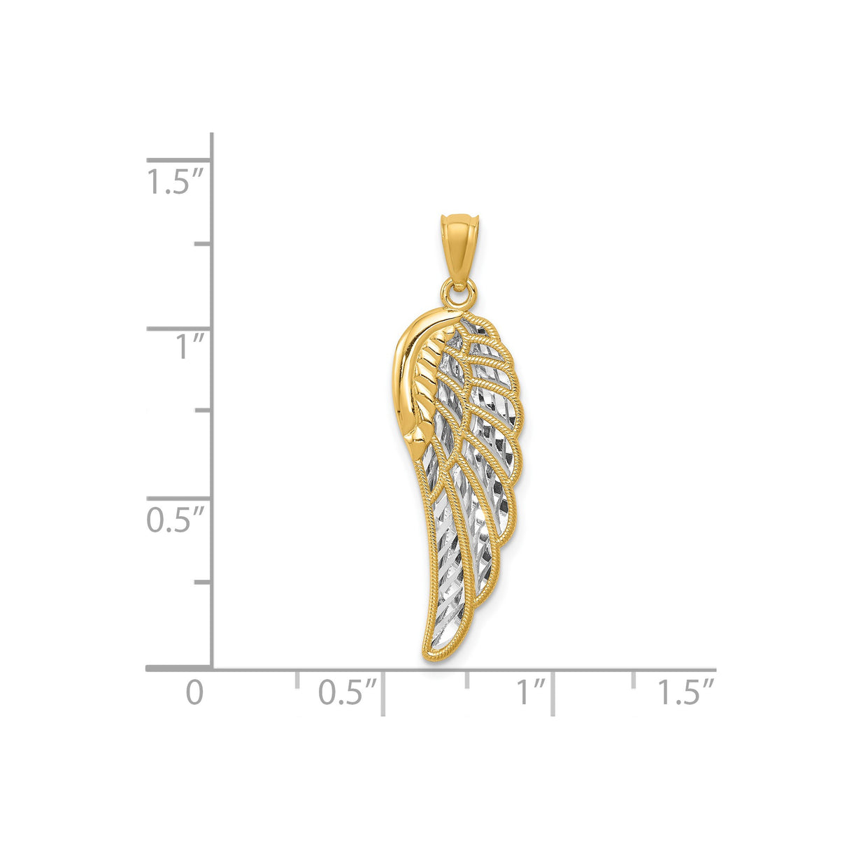 14k Yellow Gold and Rhodium Pendant, Angel Wing Design, Dual Tone Christian Jewelry for Women