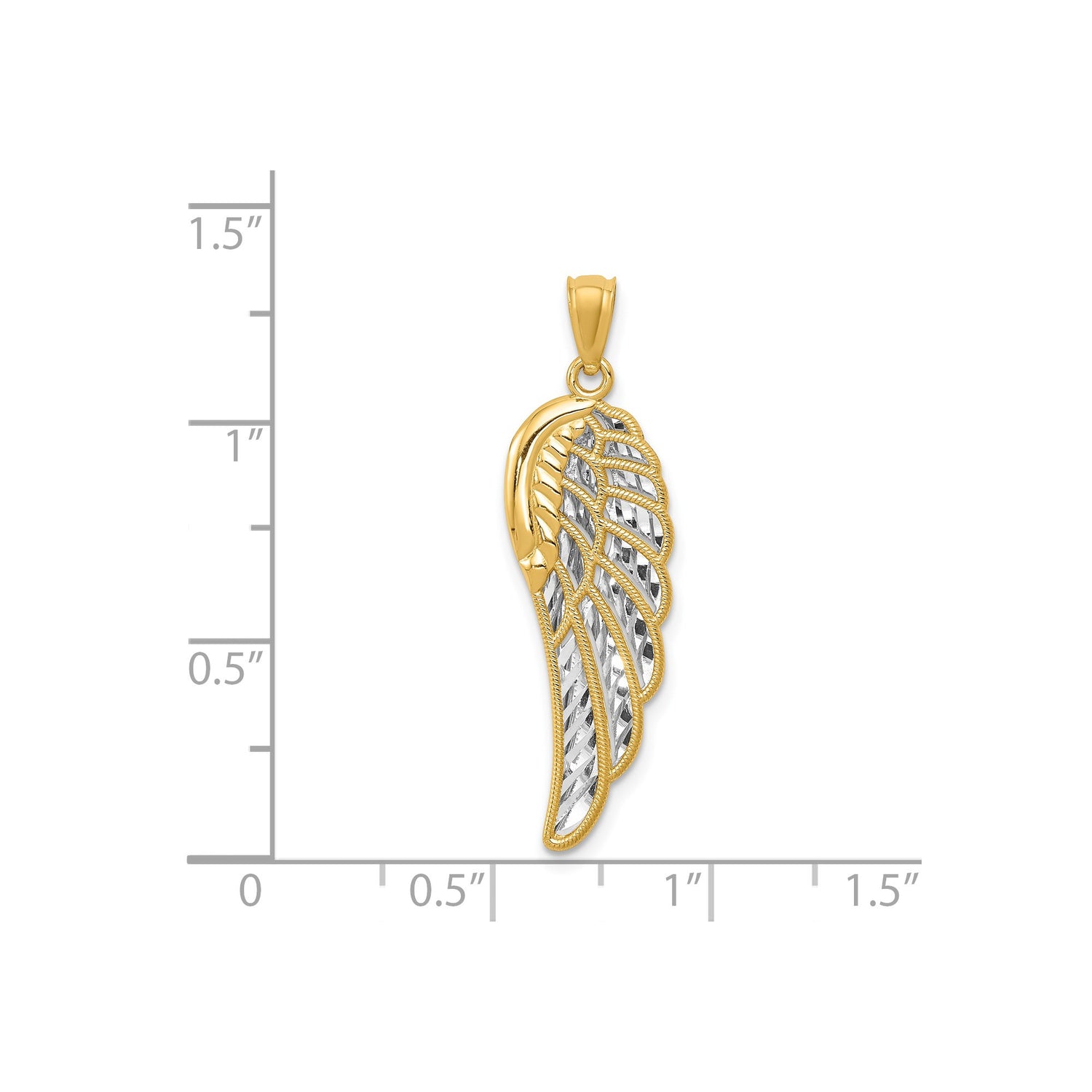 14k Yellow Gold and Rhodium Pendant, Angel Wing Design, Dual Tone Christian Jewelry for Women