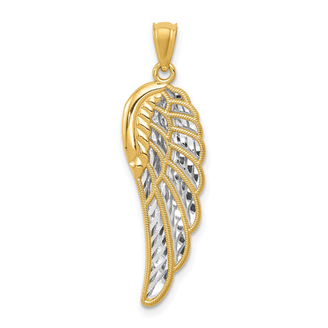 14k Yellow Gold and Rhodium Pendant, Angel Wing Design, Dual Tone Christian Jewelry for Women