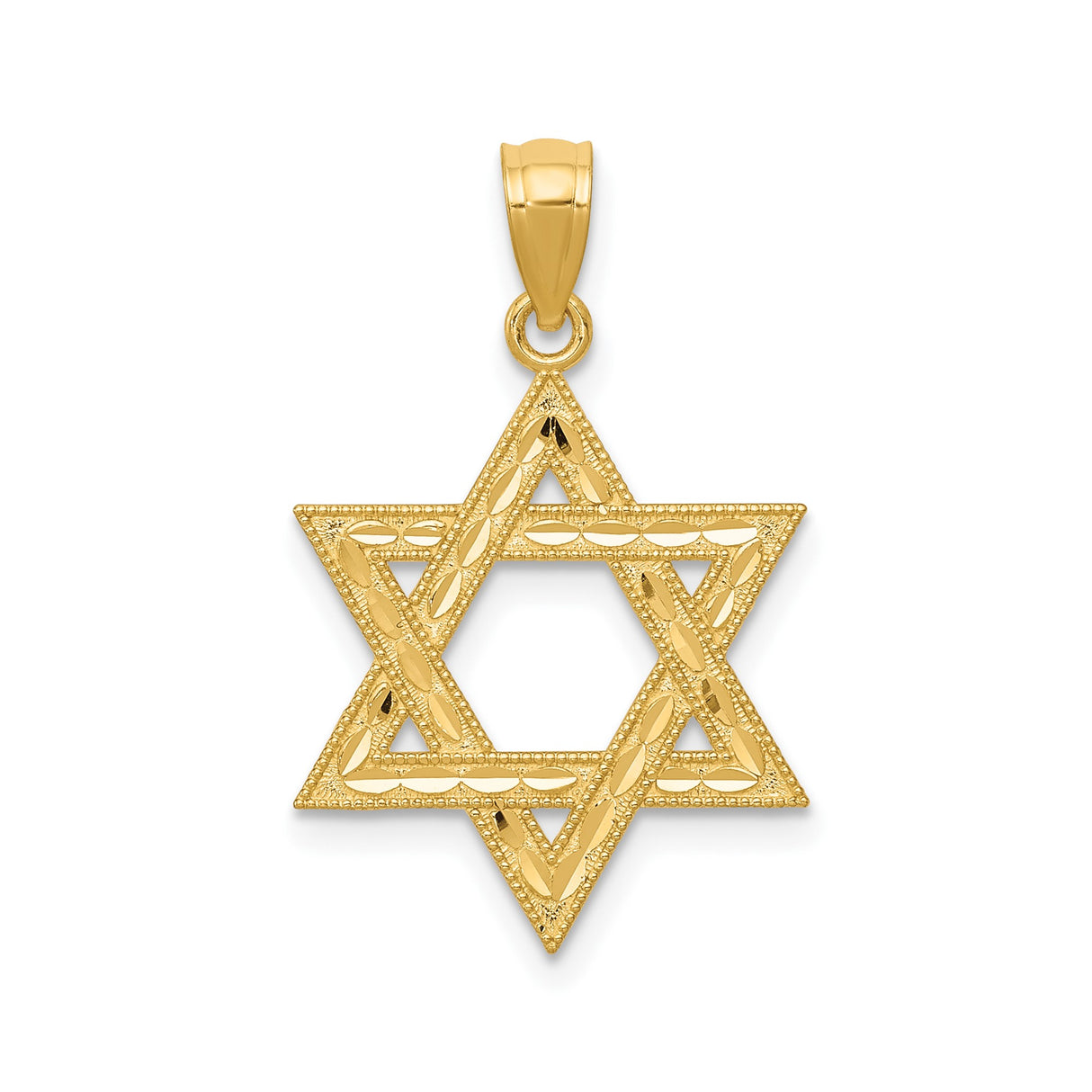 14k Yellow Gold Star of David Pendant with Diamond-Cut Detailing, Jewish Symbol Charm