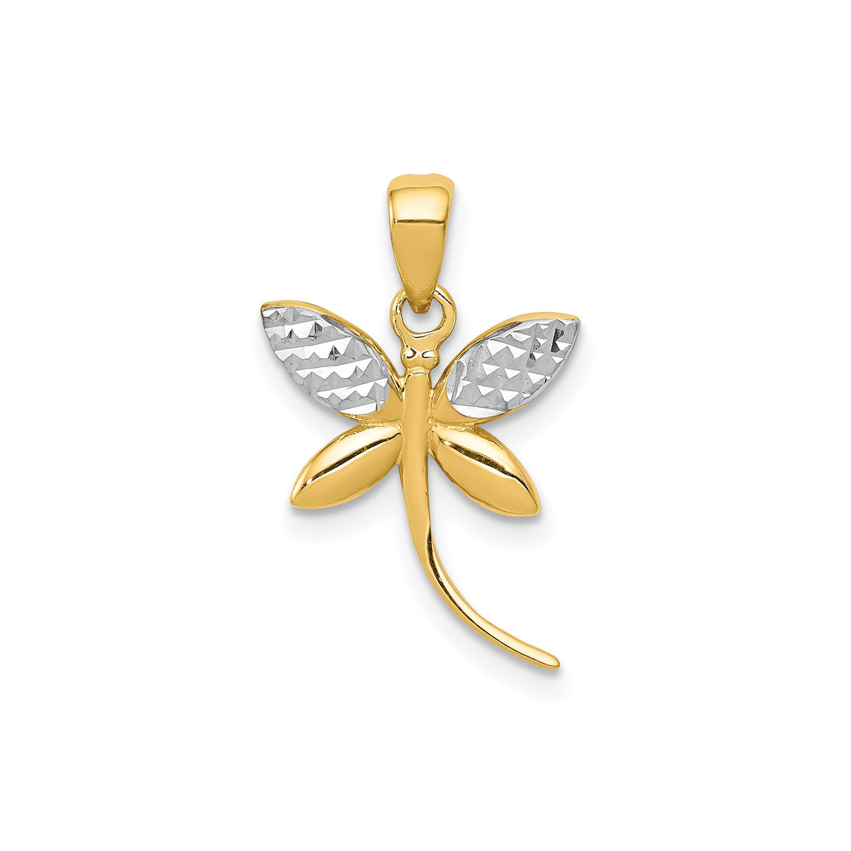 14k Multi-Tone Gold Dragonfly Pendant, Textured Nature-Inspired Charm for Women