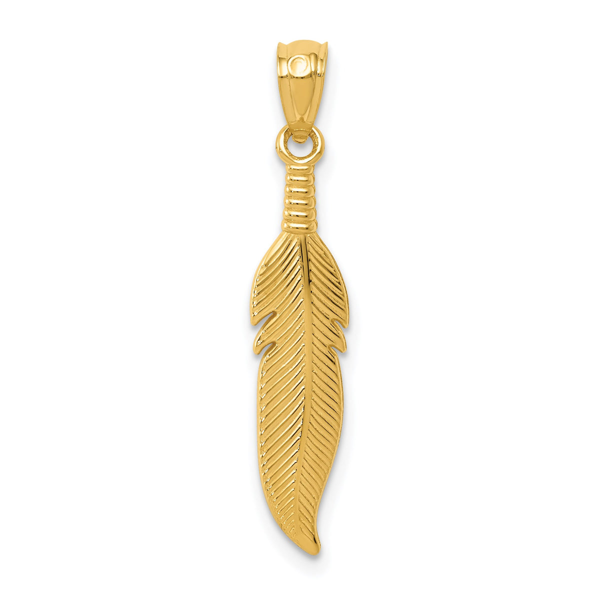 14k Yellow Gold Feather Pendant, Nature-Inspired Symbolic Charm, Boho and Spiritual Style for Women or Unisex