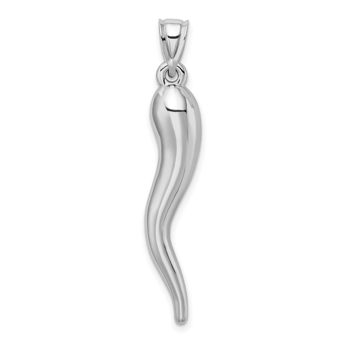 14k White Gold Italian Horn Pendant, Cornicello Amulet Symbol of Protection and Good Luck