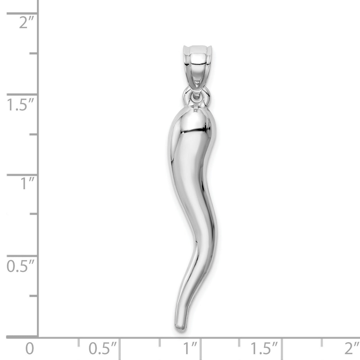 14k White Gold Italian Horn Pendant, Cornicello Amulet Symbol of Protection and Good Luck