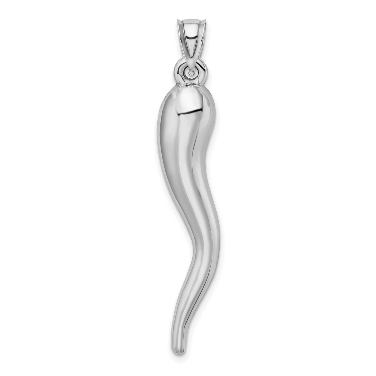 14k White Gold Italian Horn Cornicello Pendant, Symbol of Protection and Good Luck