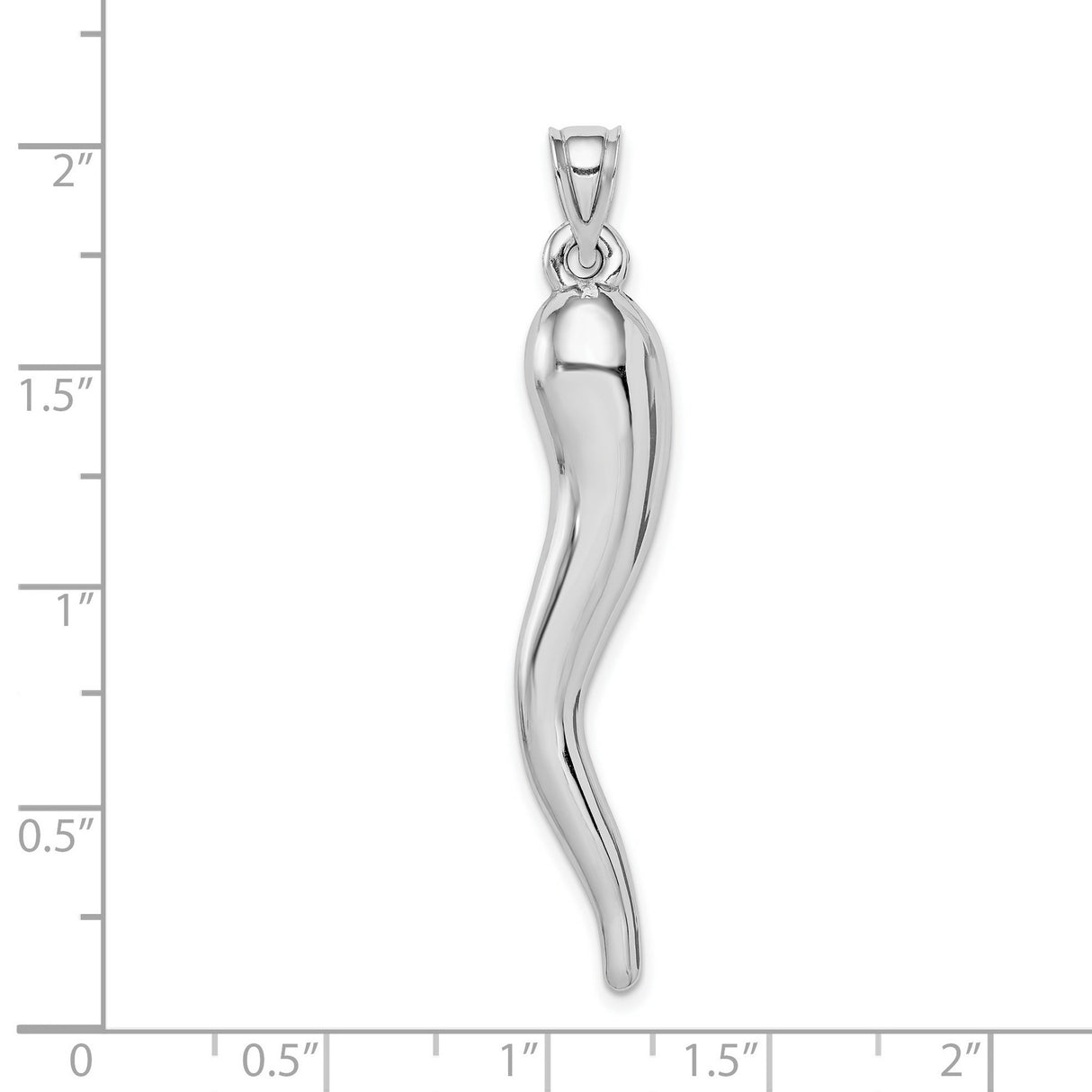 14k White Gold Italian Horn Cornicello Pendant, Symbol of Protection and Good Luck