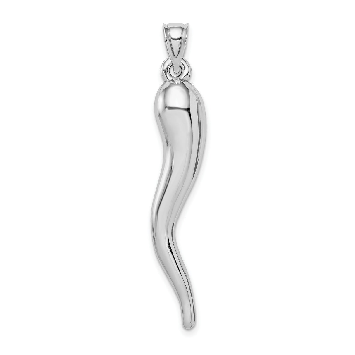 14k White Gold Italian Horn Cornicello Pendant, Symbol of Protection and Good Luck