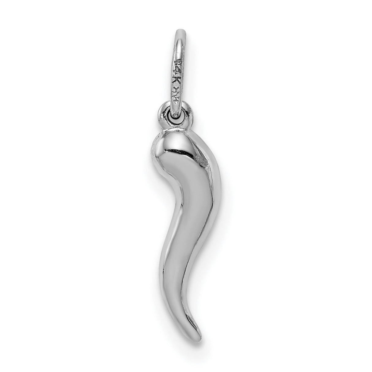 Hollow Italian Horn Charm Pendant in Real 14k White Gold