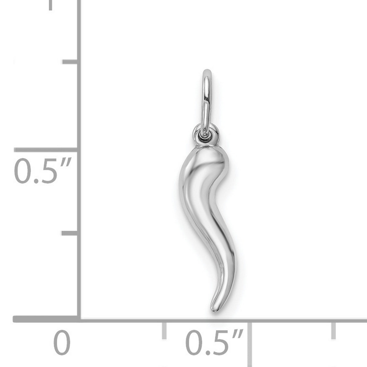 Hollow Italian Horn Charm Pendant in Real 14k White Gold