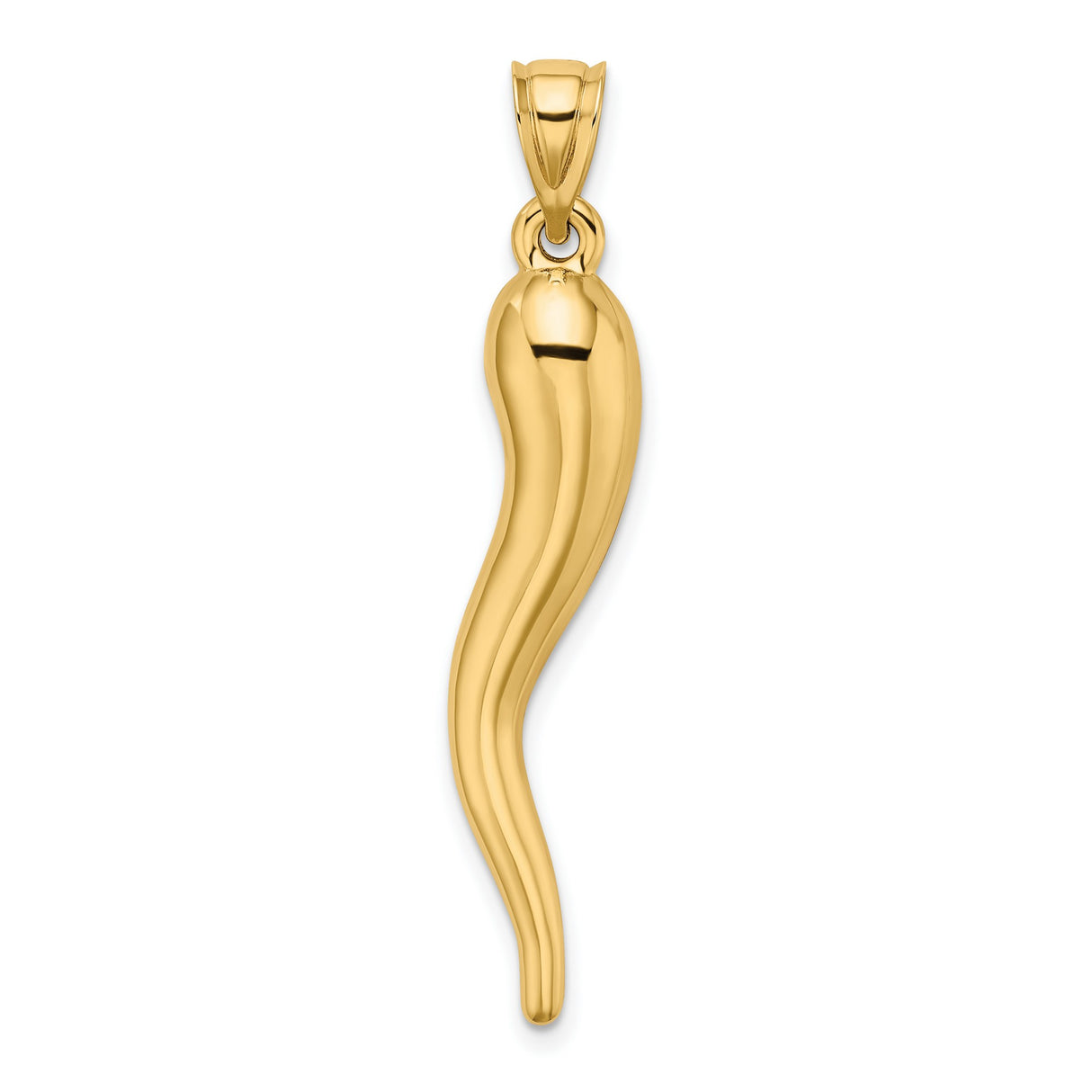 14k Yellow Gold Italian Horn Pendant, Cornicello Amulet for Good Luck and Protection