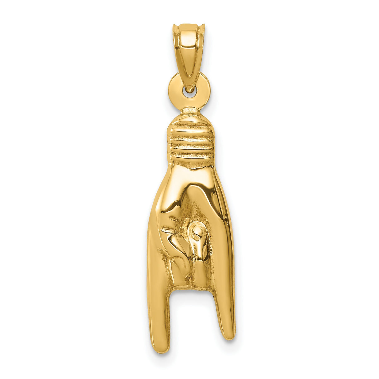 14k Yellow Gold ASL I Love You Hand Pendant, American Sign Language Charm