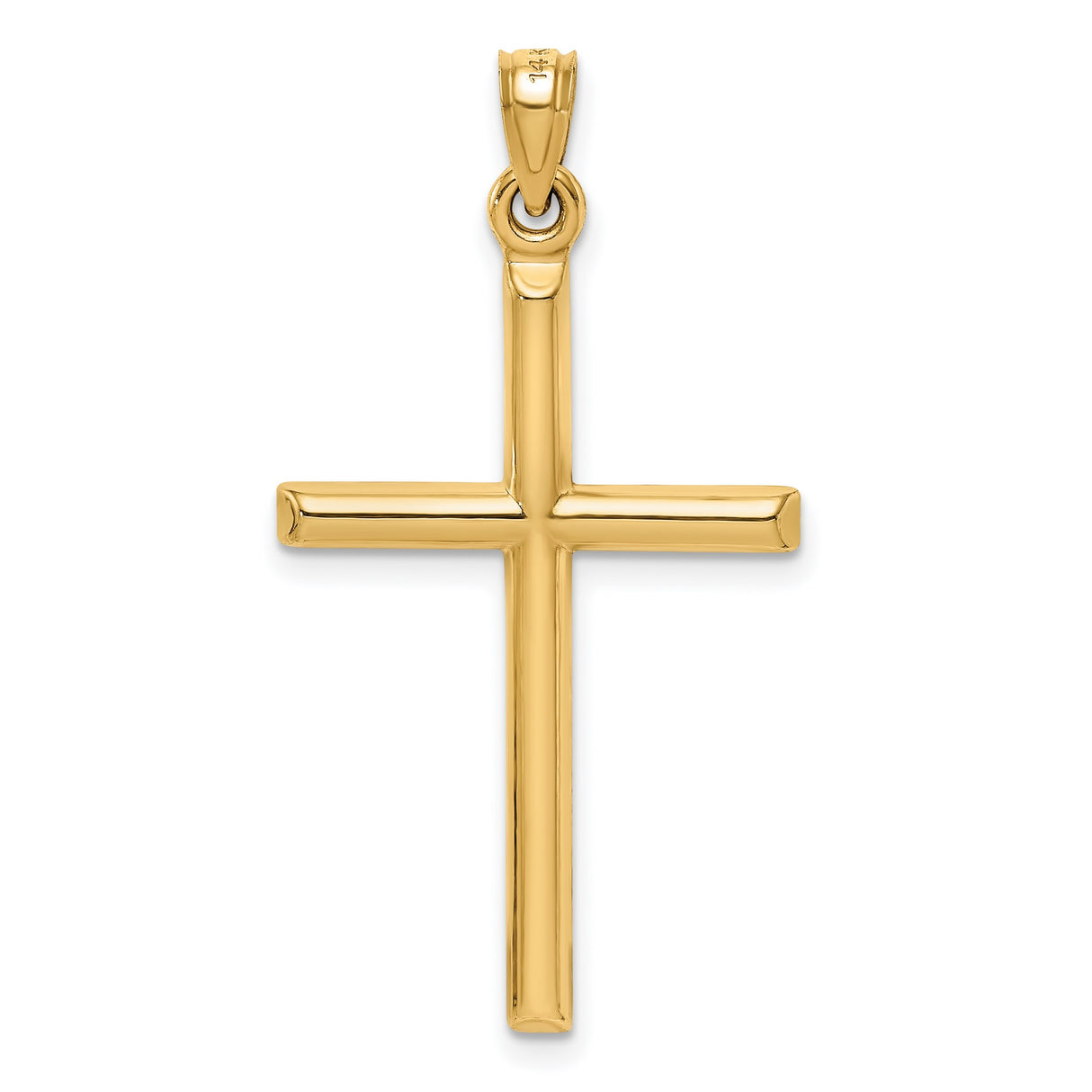 14k Yellow Gold Cross Pendant with Diamond Cut Detail and Mirror Finish for Men and Women