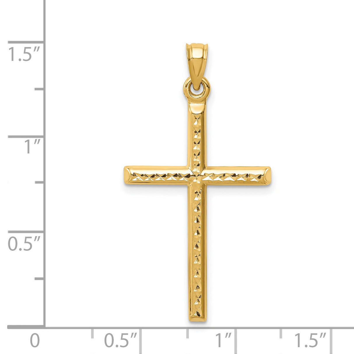 14k Yellow Gold Cross Pendant with Diamond Cut Detail and Mirror Finish for Men and Women
