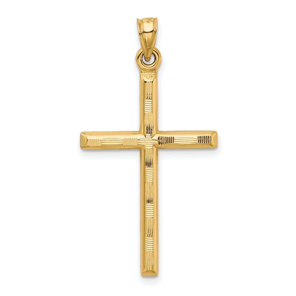 14k Yellow Gold Cross Pendant with Etched Texture, Modern Christian Faith Style