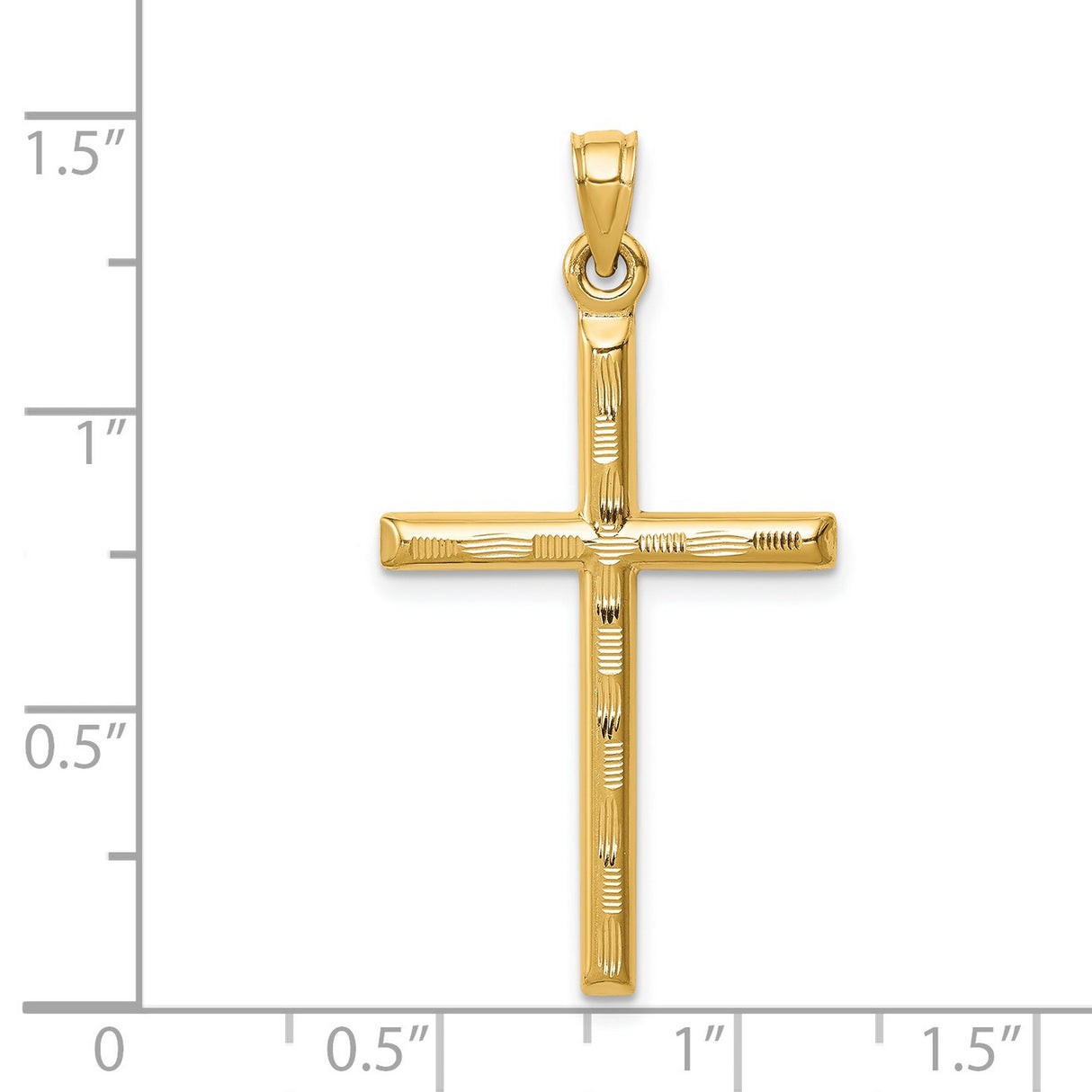 14k Yellow Gold Cross Pendant with Etched Texture, Modern Christian Faith Style