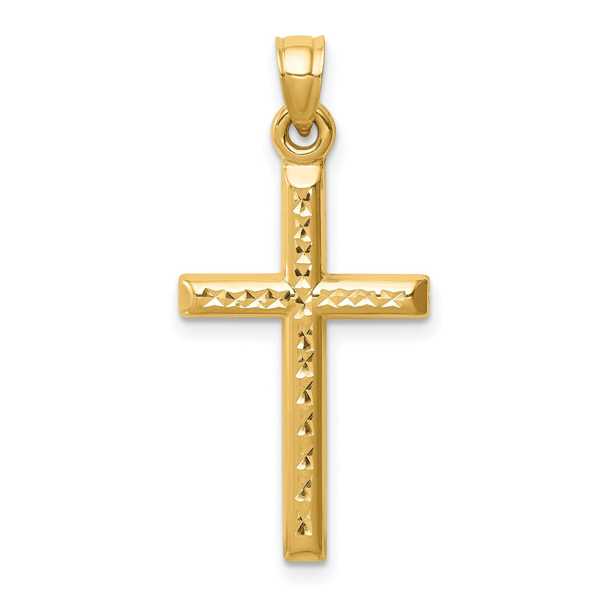 14k Yellow Gold Cross Pendant, Diamond Cut Religious Jewelry, Bold Modern Design