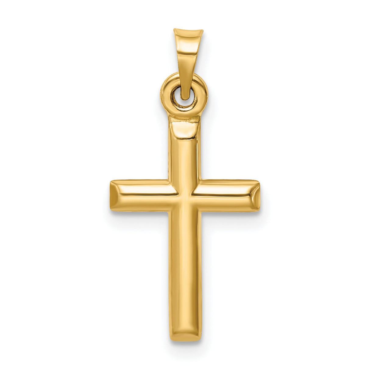 14k Yellow Gold Cross Pendant with Diamond Cut Hollow Design, Textured Finish, Religious Charm