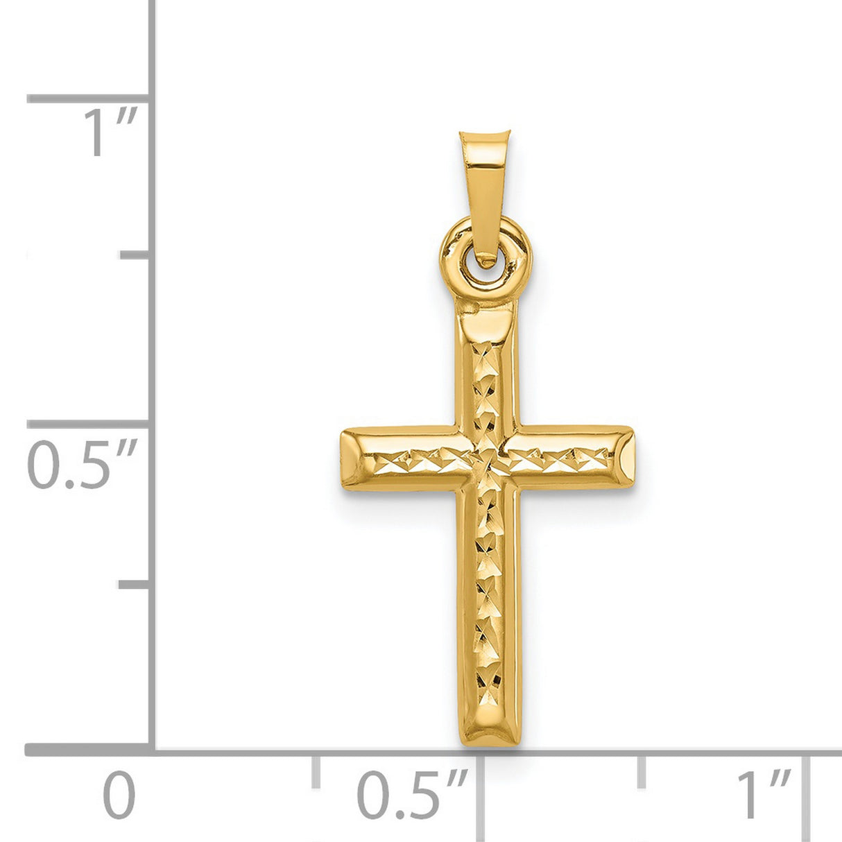14k Yellow Gold Cross Pendant with Diamond Cut Hollow Design, Textured Finish, Religious Charm