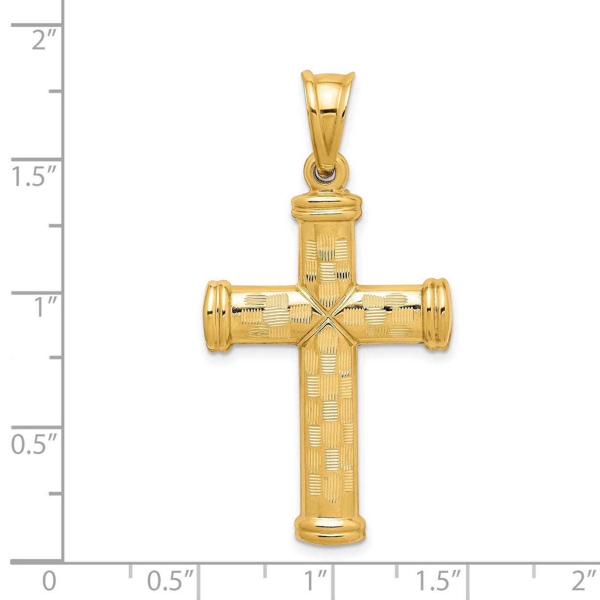 14k Yellow Gold Cross Pendant with Basket Weave Texture and Diamond Cut Finish
