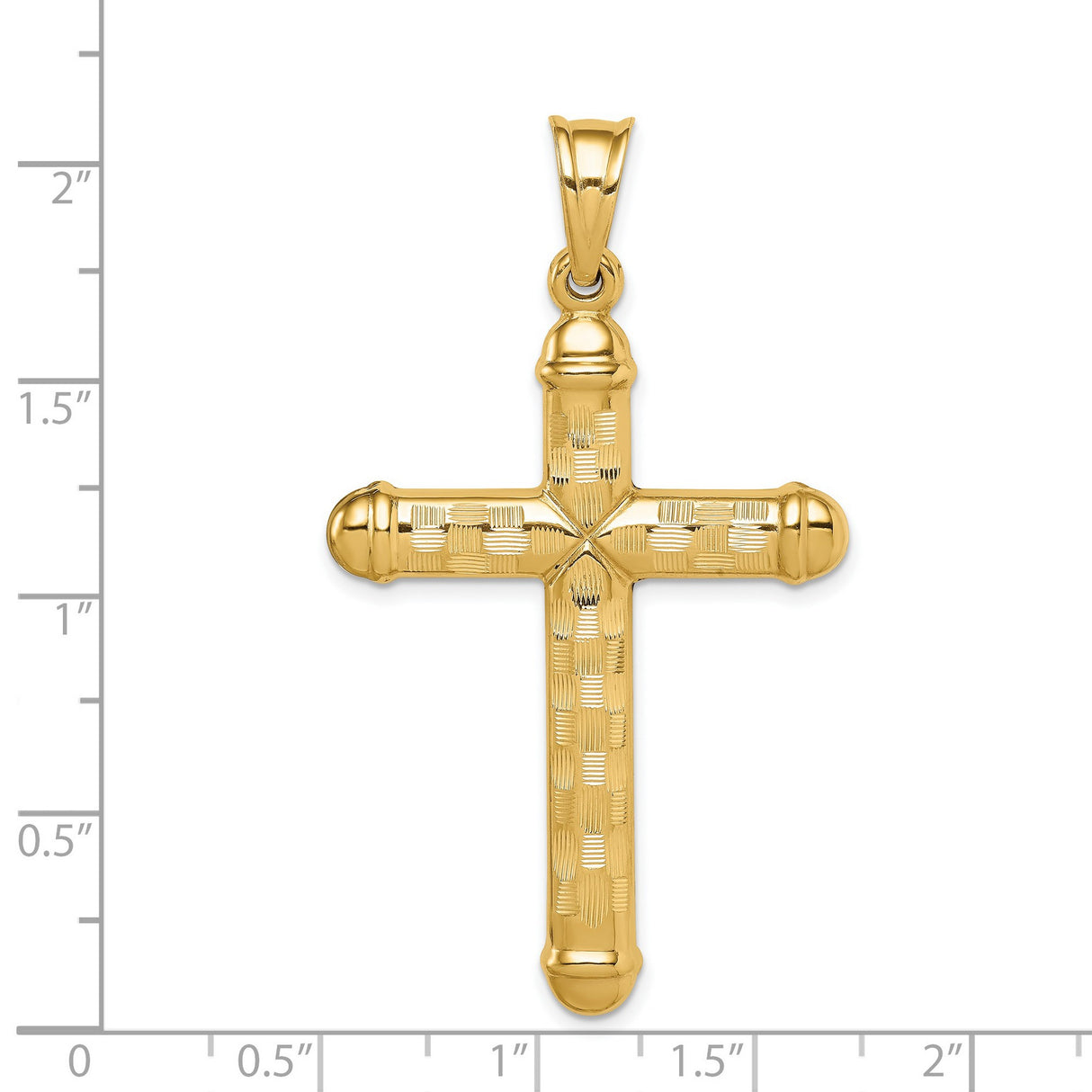 14k Yellow Gold Cross Pendant with Checkerboard Texture and Domed Ends