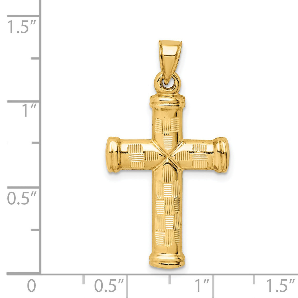 14k Yellow Gold Cross Pendant with Diamond Cut Texture and Etched Sunburst Detail