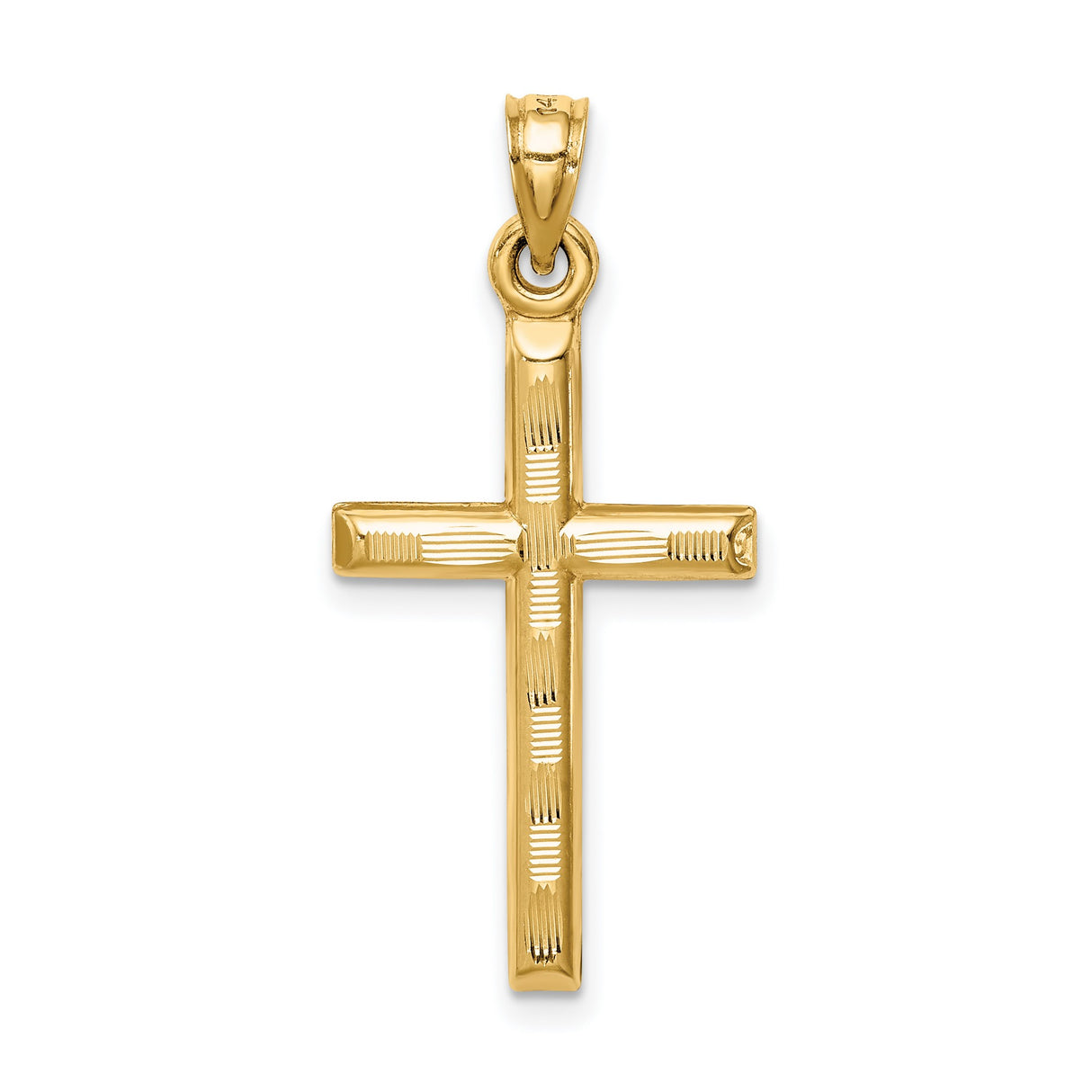 14k Yellow Gold Cross Pendant with Polished Diamond Cut Details and Smooth Edges