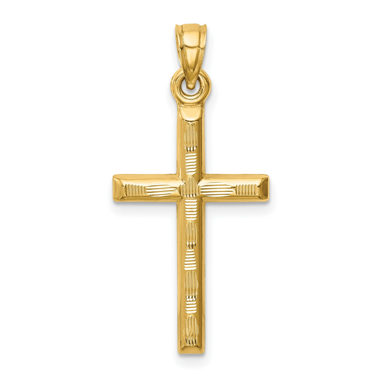 14k Yellow Gold Cross Pendant with Polished Diamond Cut Details and Smooth Edges