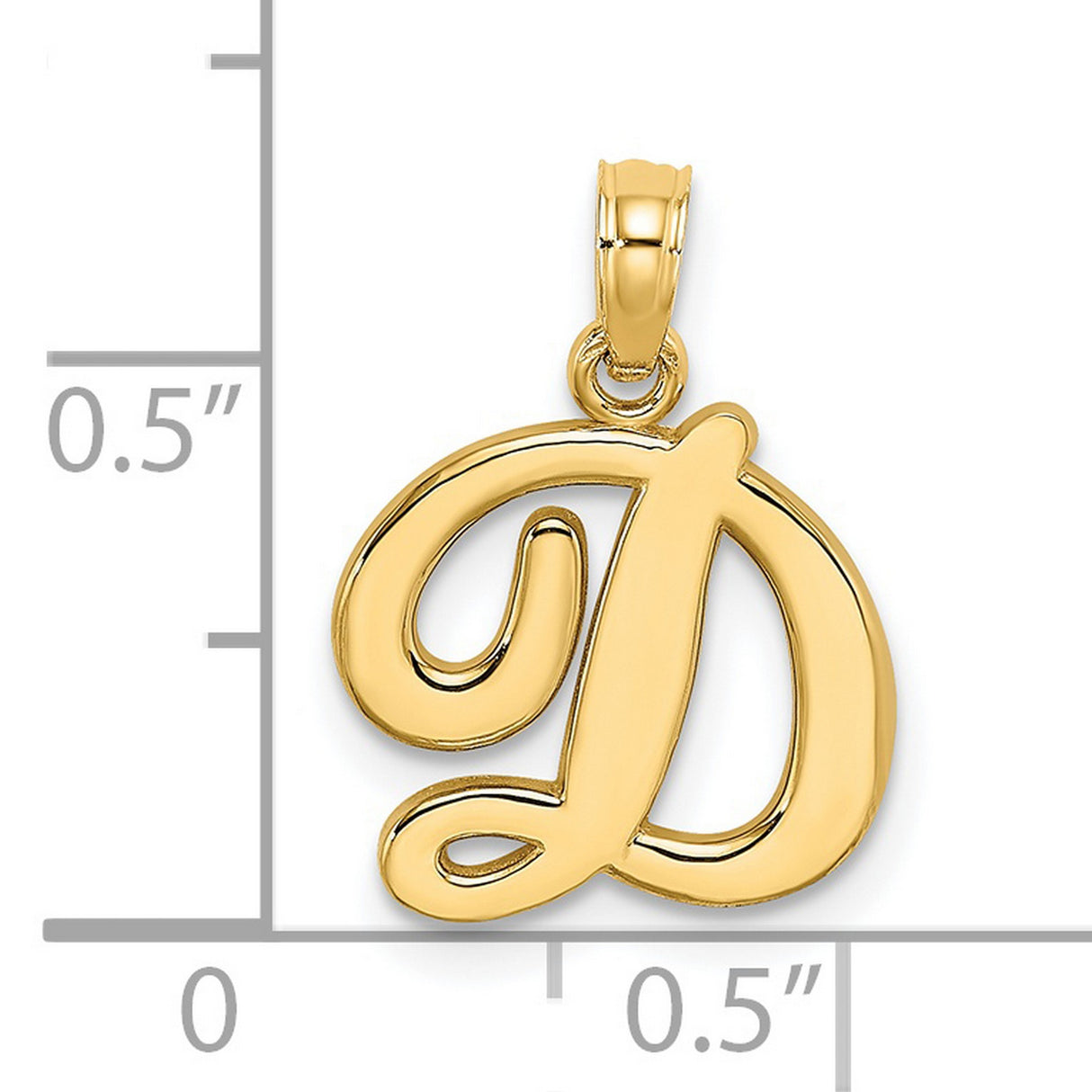 14k Yellow Gold Initial D Pendant, Script Letter Charm, Polished Finish