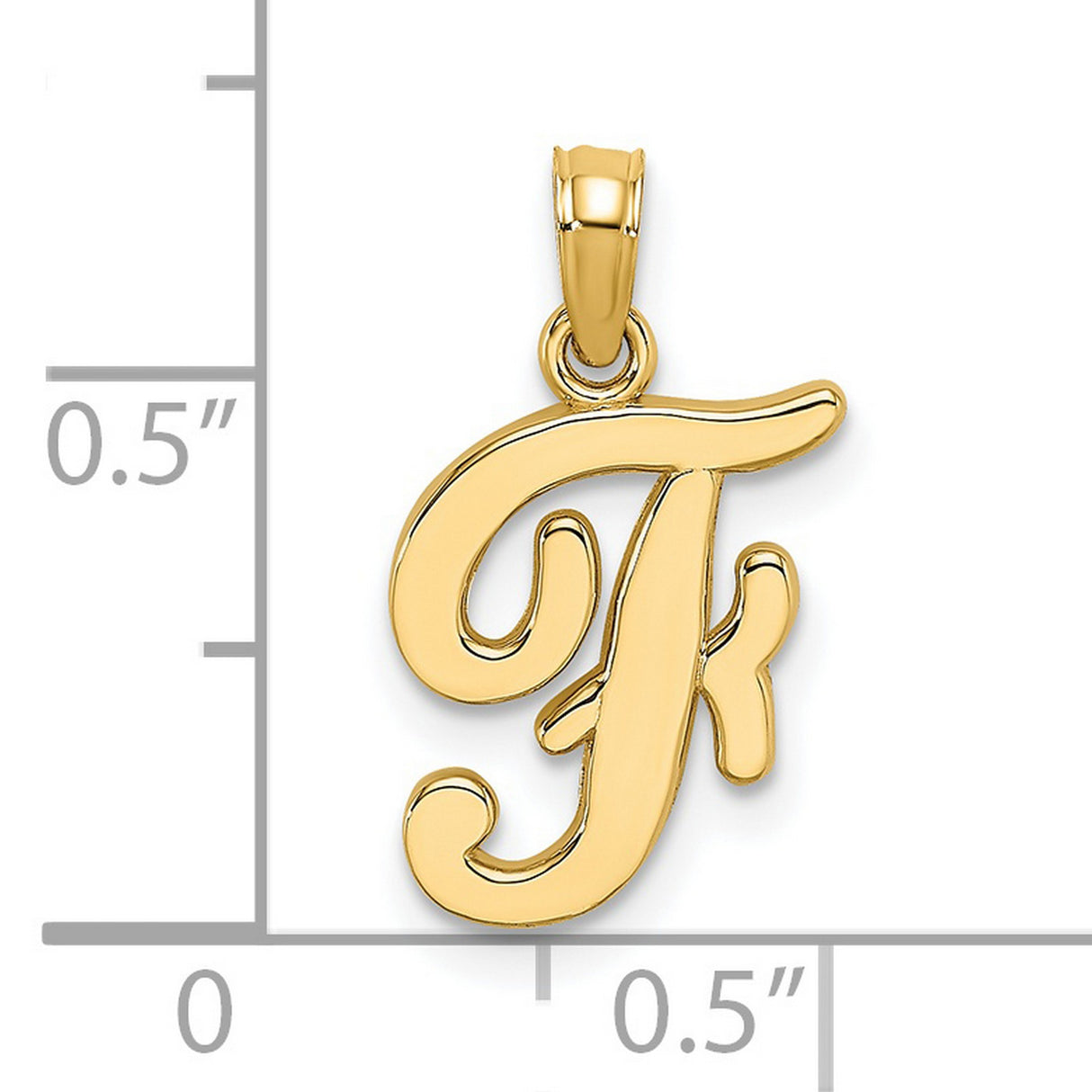 14k Yellow Gold Script Initial F Pendant, Cursive Letter Charm for Women