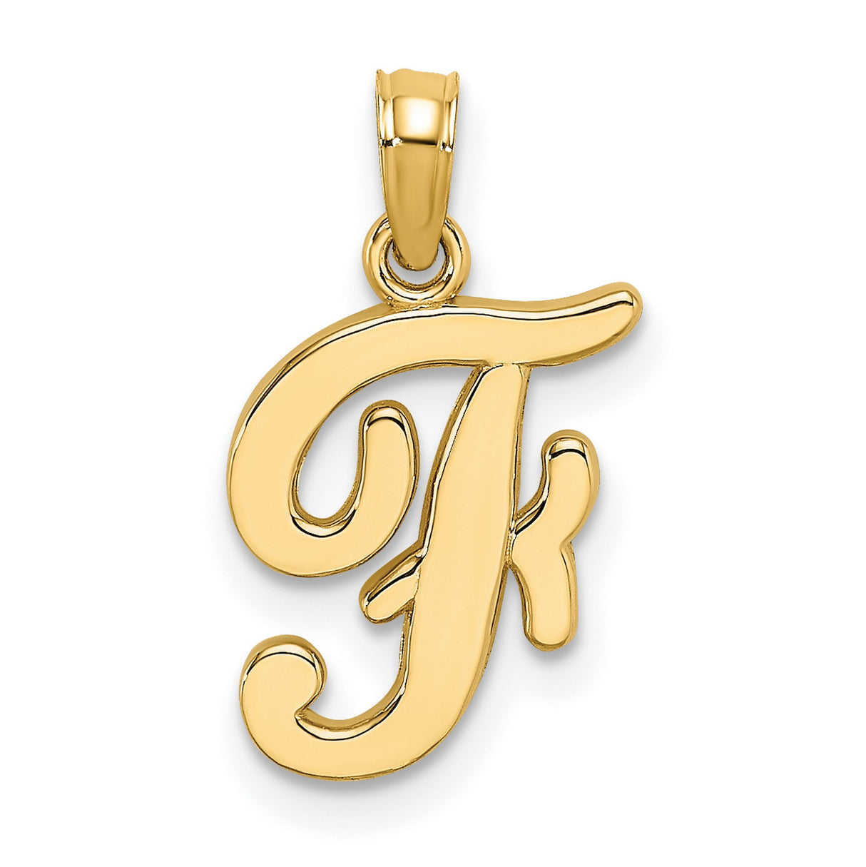 14k Yellow Gold Script Initial F Pendant, Cursive Letter Charm for Women