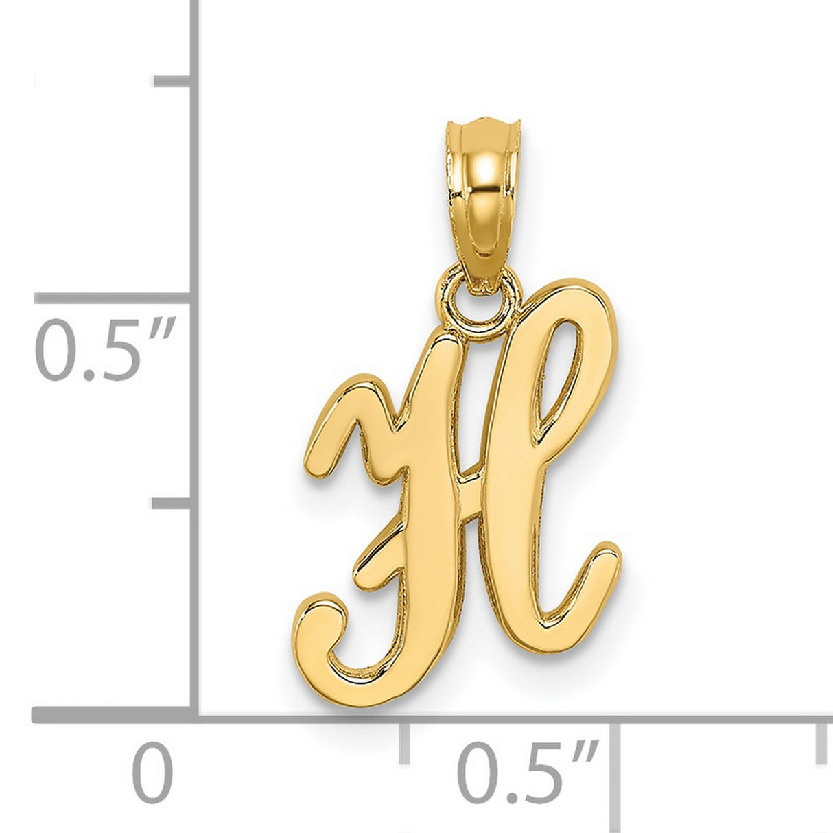 14k Yellow Gold Script H Pendant, Cursive Initial Letter Charm for Women