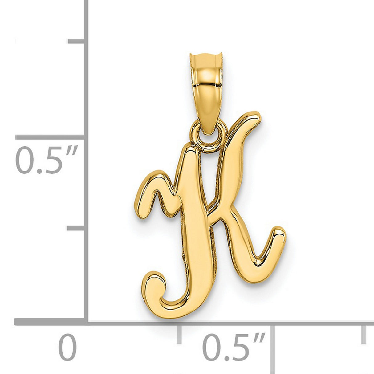 14k Yellow Gold Initial K Pendant, Script Letter Charm with Polished Finish for Women