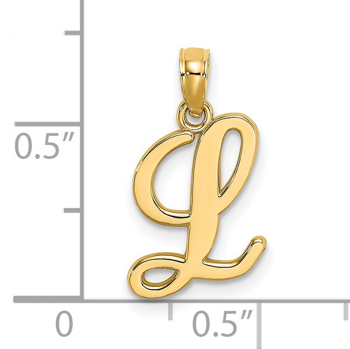 14k Yellow Gold Script Letter L Pendant, Polished Cursive Initial Charm for Women