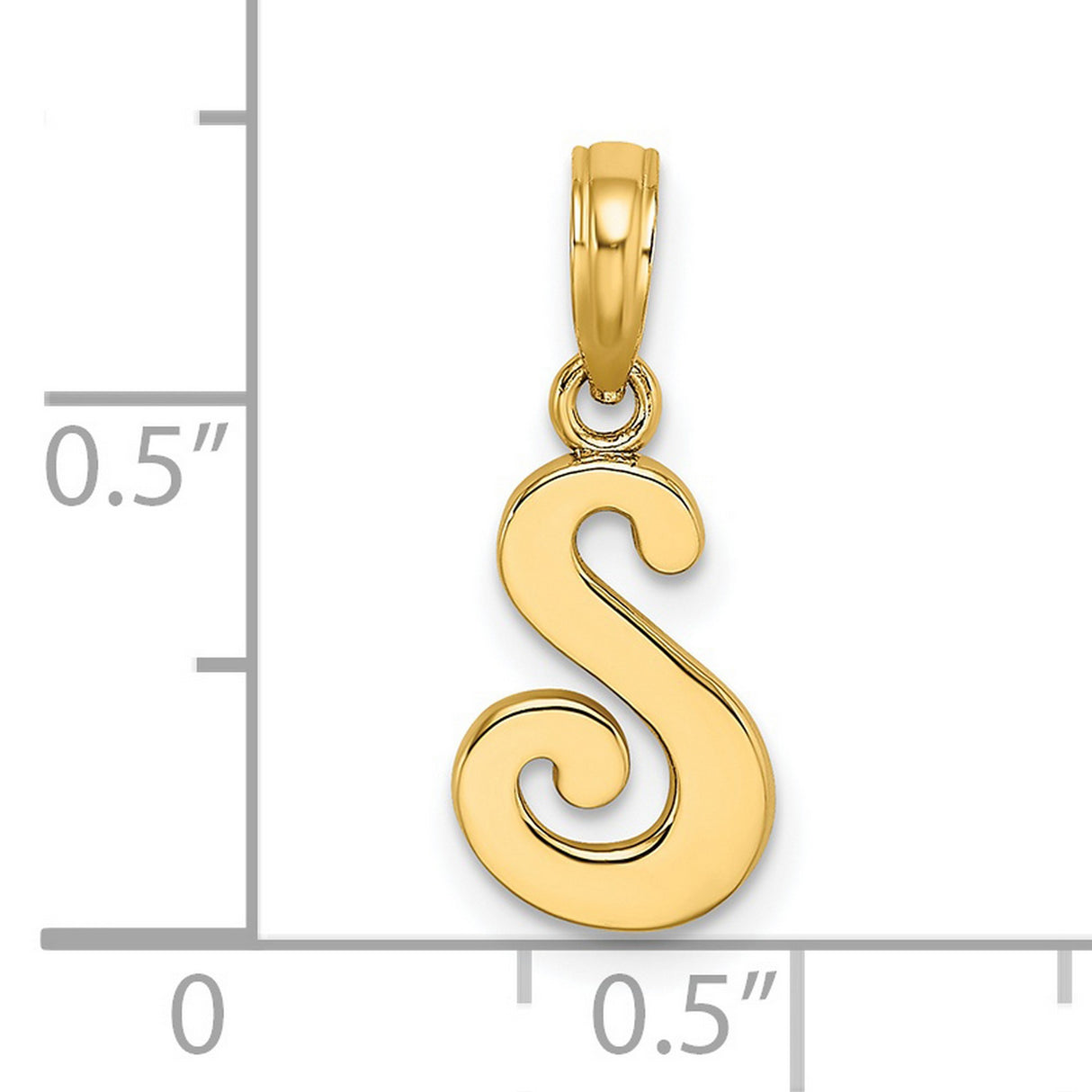 14k Yellow Gold Pendant, Script Letter S Charm, Polished Monogram Jewelry for Women