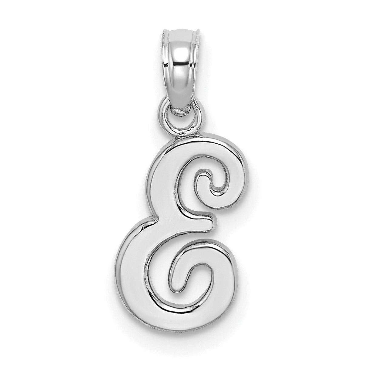14k White Gold Initial E Pendant, Script Alphabet Charm with Polished Finish for Women
