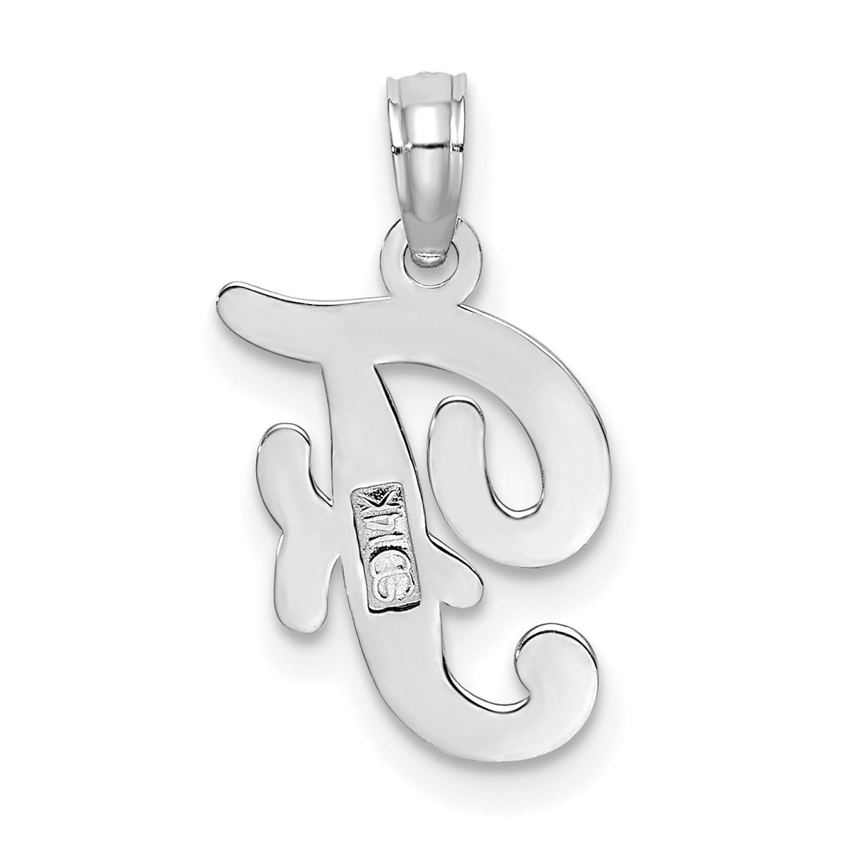 14k White Gold Script Letter F Pendant, Polished Uppercase Initial Charm for Women