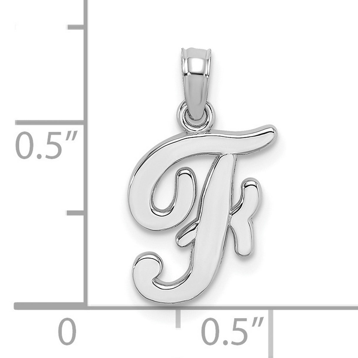14k White Gold Script Letter F Pendant, Polished Uppercase Initial Charm for Women