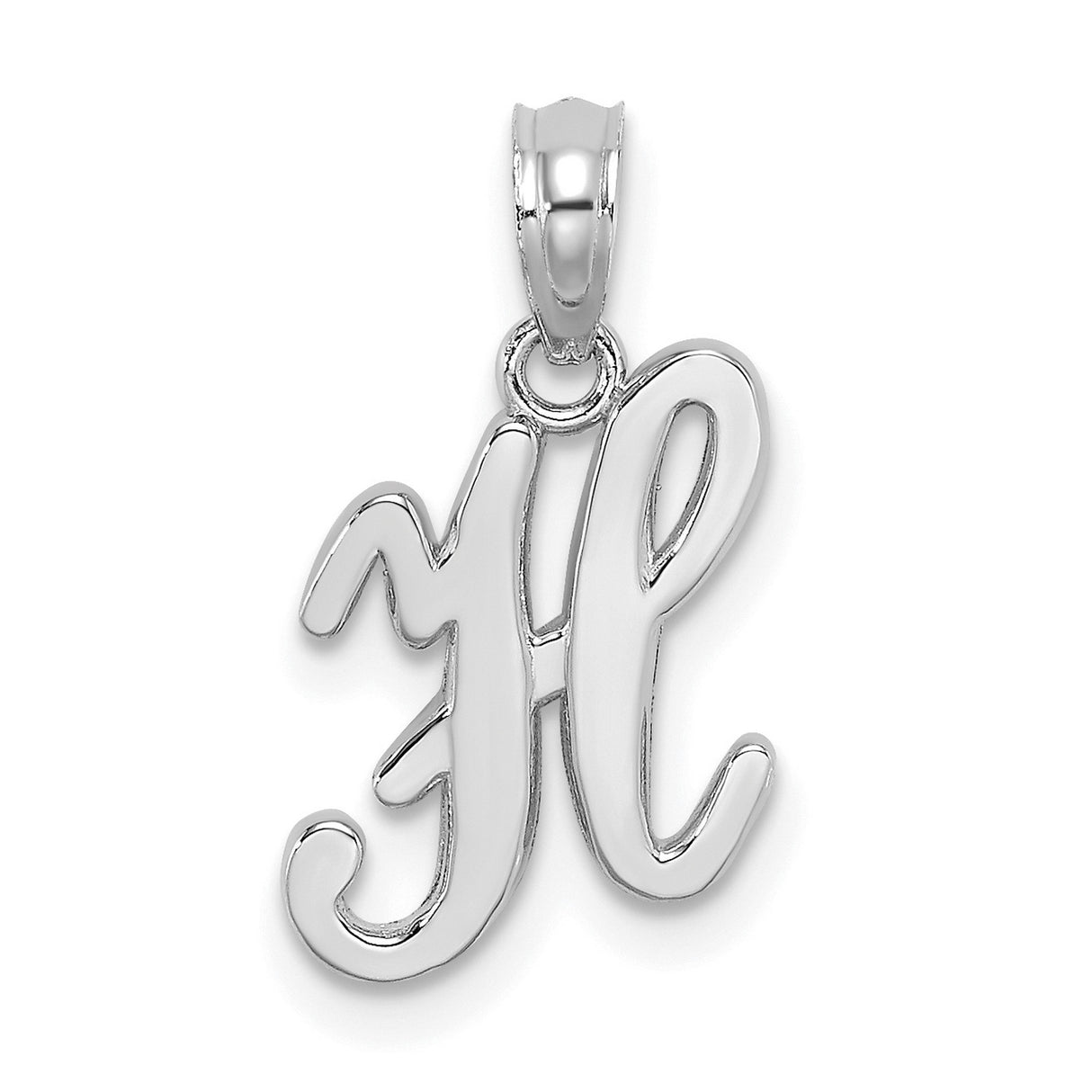 14k White Gold Letter H Pendant, Polished Script Initial Charm for Women