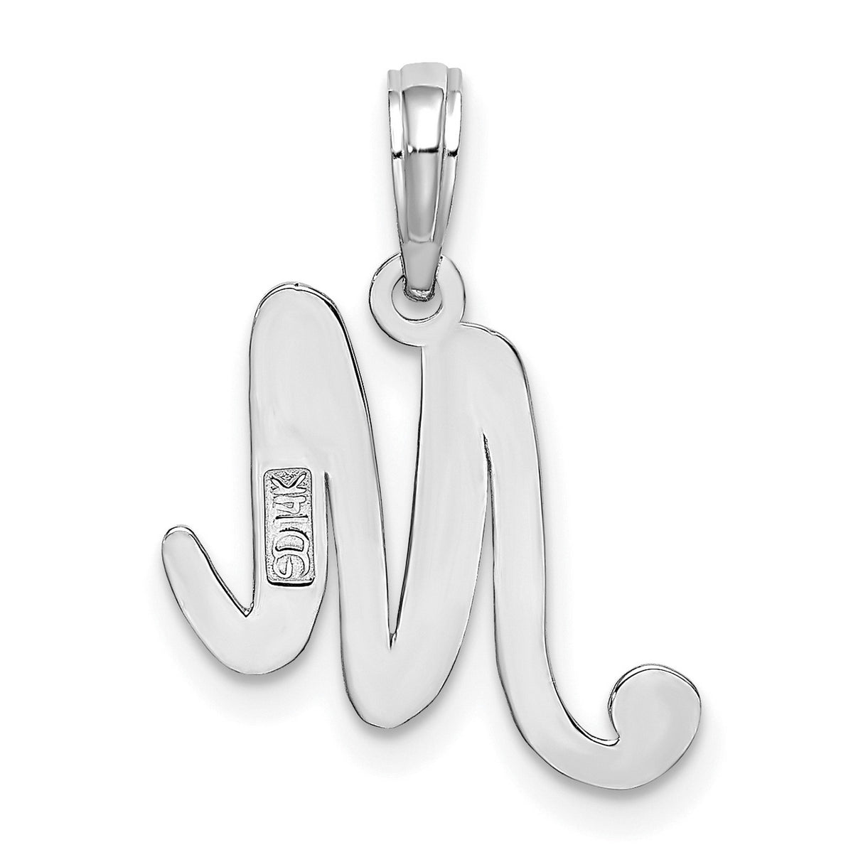 14k White Gold Script Initial M Pendant, Flowing Letter Charm for Women