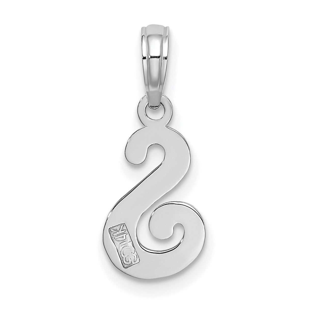 14k White Gold Script Letter S Pendant Charm, Polished Initial Design for Women or Unisex Wear
