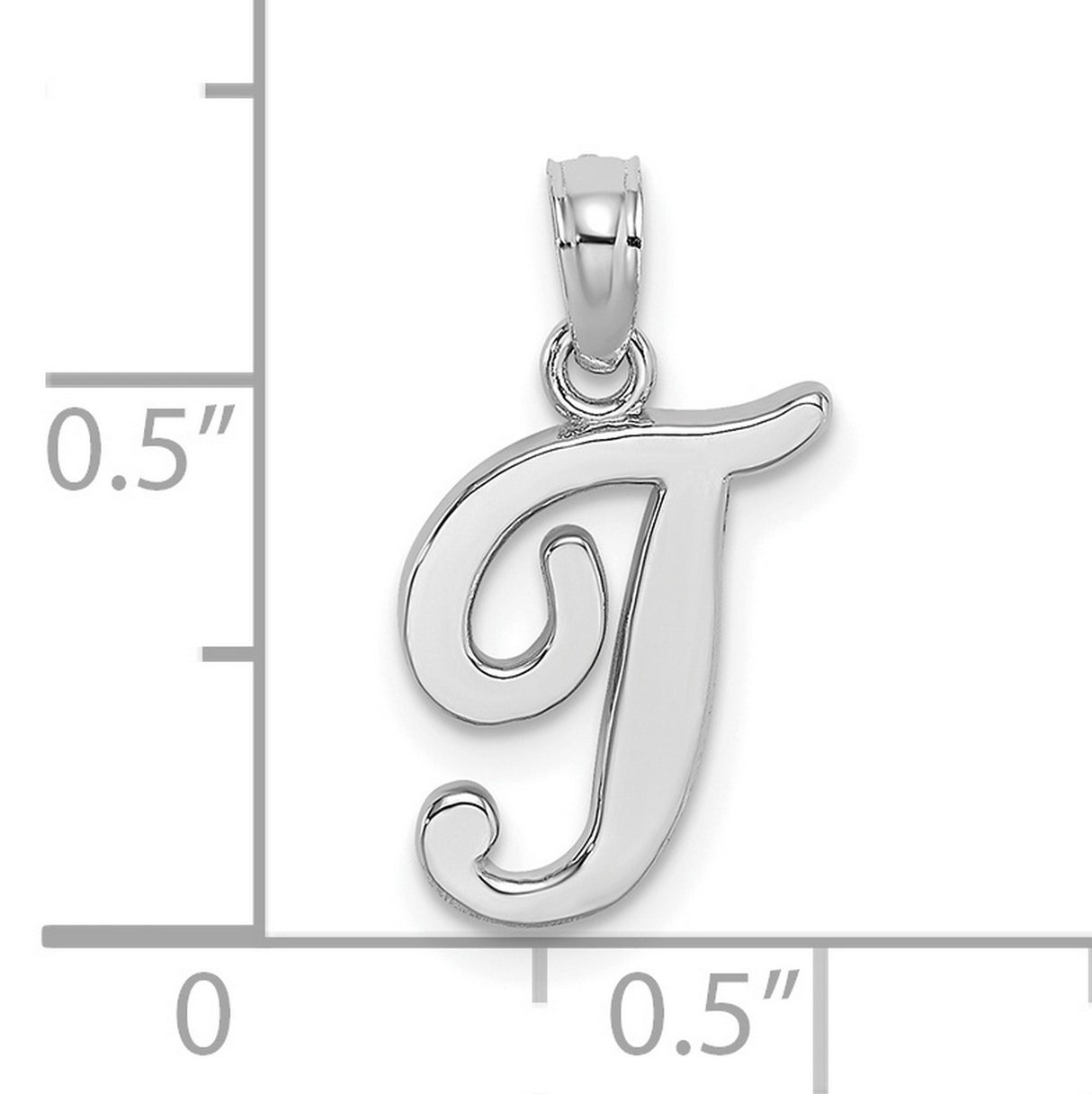 14k White Gold Script J Initial Pendant, Polished Letter Charm for Women