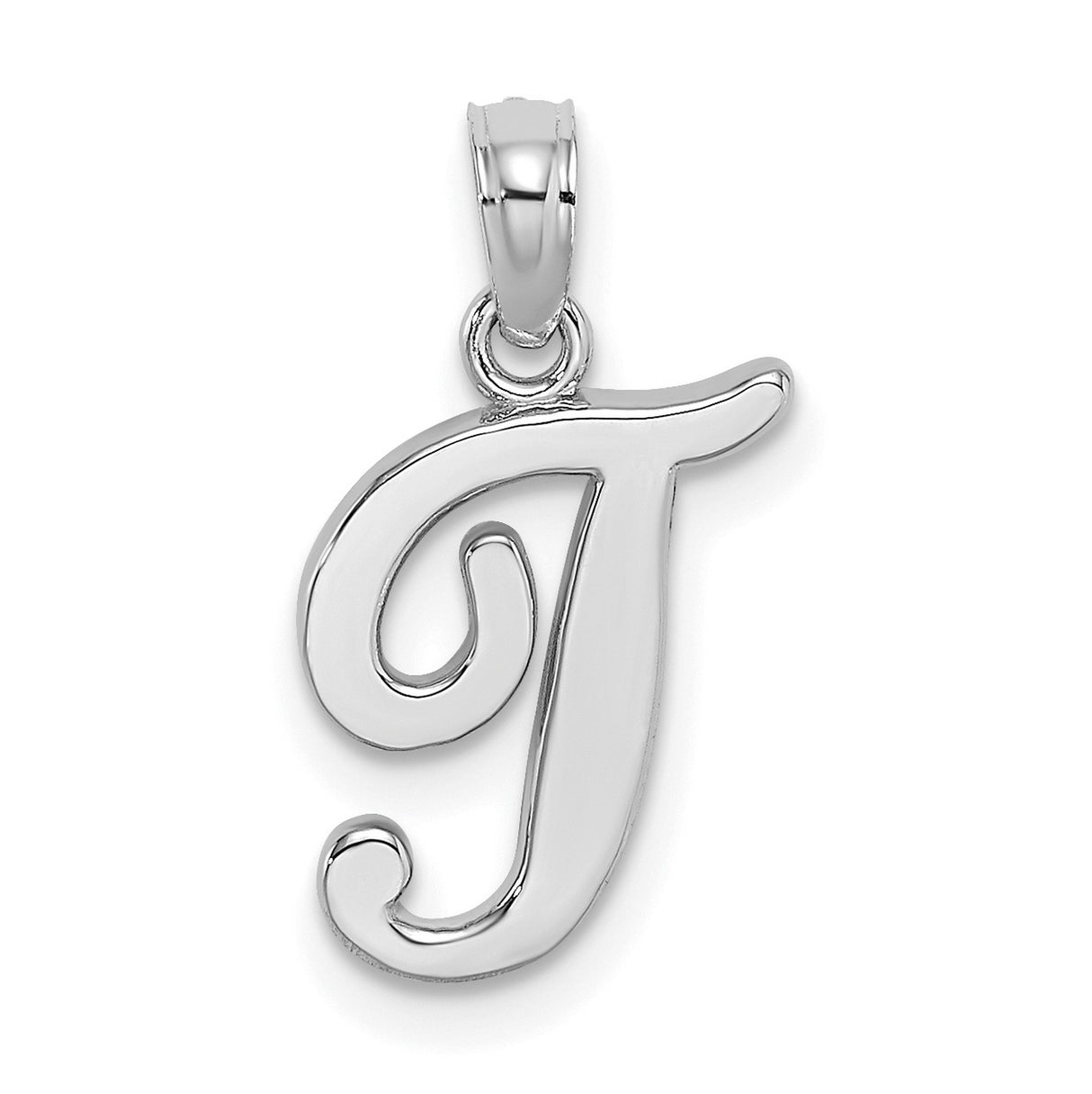 14k White Gold Script J Initial Pendant, Polished Letter Charm for Women