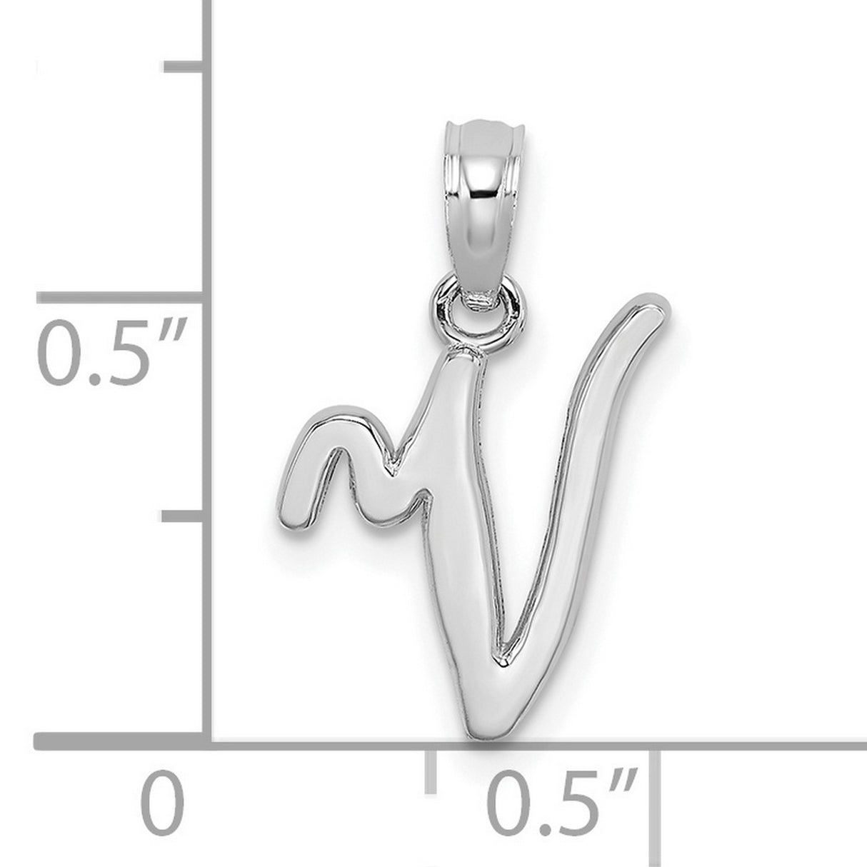 14k White Gold Script Initial N Pendant, High Polish Letter Charm for Women