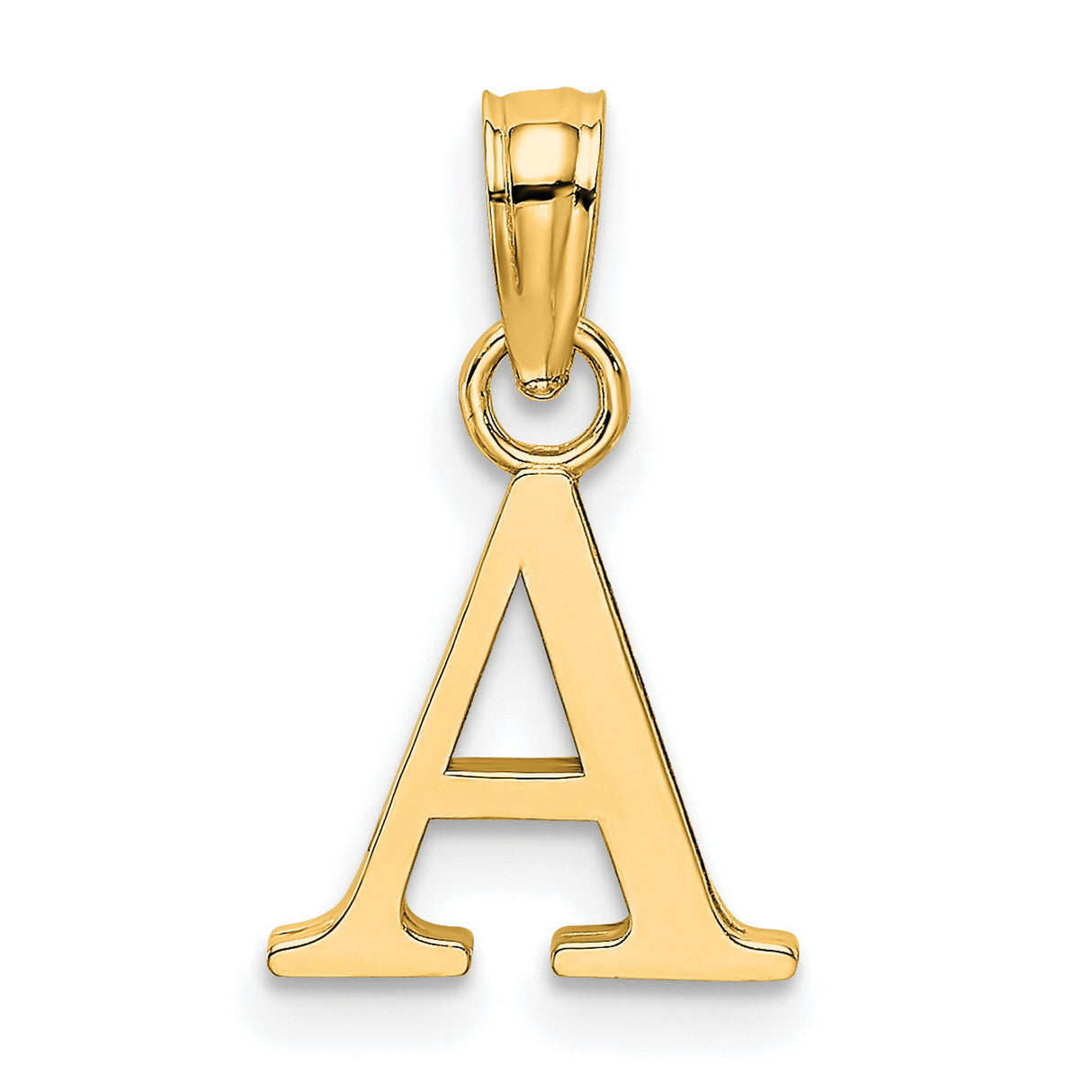 14k Yellow Gold Letter A Pendant, Polished Block Initial Charm, Unisex or Womens Jewelry