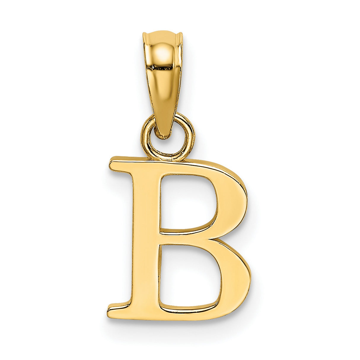 14k Yellow Gold Initial B Pendant, Polished Block Letter Charm for Women or Unisex Wear