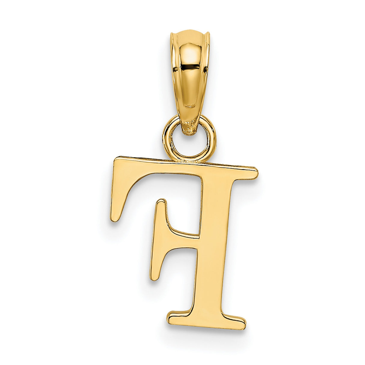 14k Yellow Gold Initial Pendant Charm with Polished Block Letter F Design